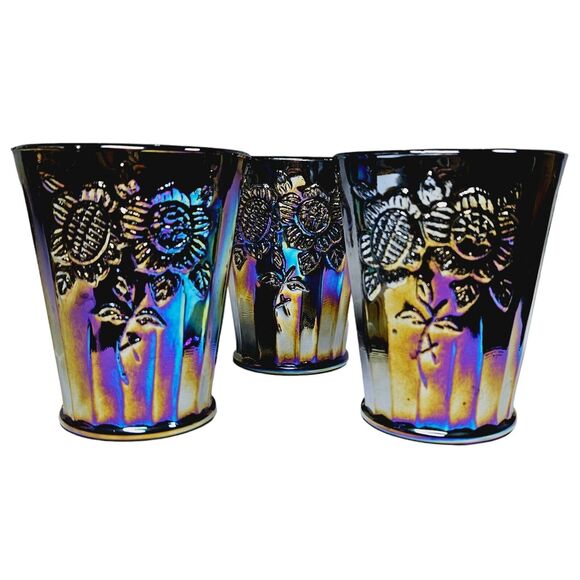 Vtg Mayfair Open Rose Pitcher Amethyst Carnival Glass & 3 Drinking Cups Set - Picture 6 of 16